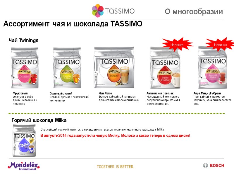 Ассортимент чая и шоколада TASSIMO О многообразии Фруктовый сочетает в себе яркий шиповника и